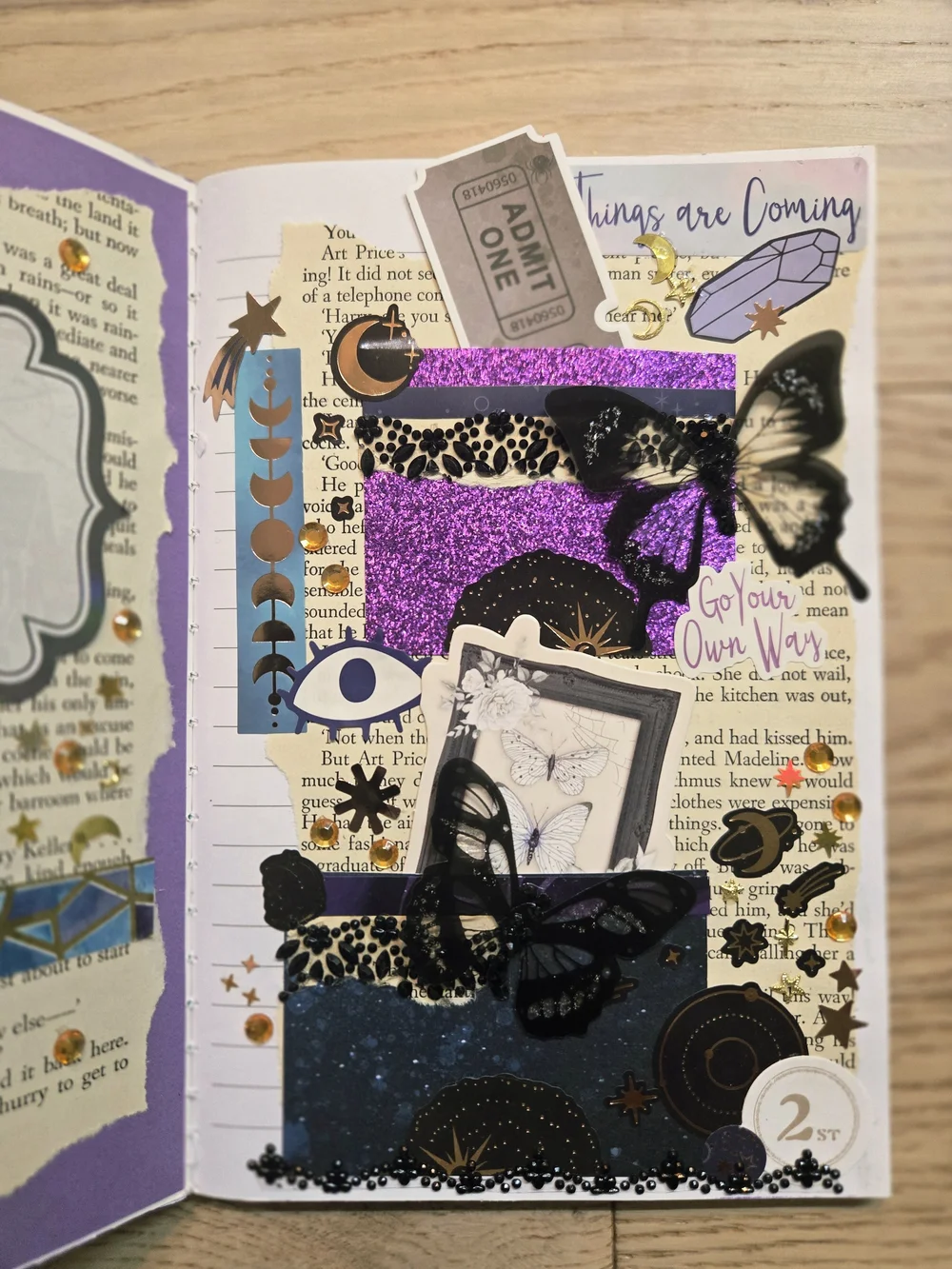 Hand Embellished Black Cat Journal & Scrapbook Kit | Celestial Purple